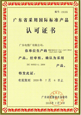 廣東省采用國際標準產品認可證書(1-3kV)